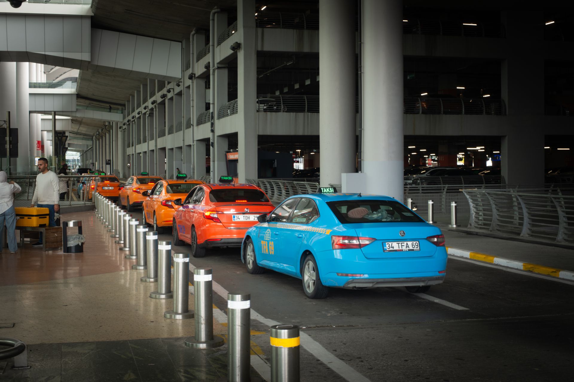 Official yellow taxis in Istanbul street traffic