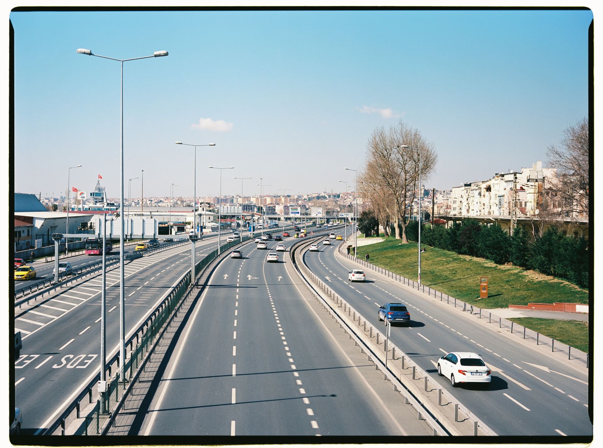 Official yellow taxis in Istanbul street traffic
